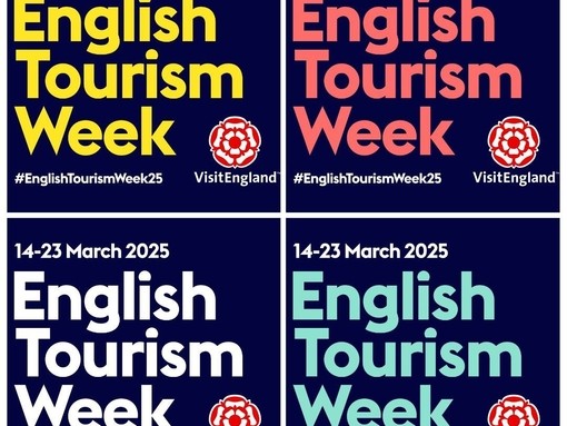 Image collage with English Tourism Week 2025 Logos in different colours