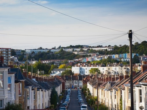 Row of houses along street in Southville, Bristol.