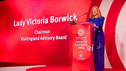 VisitEngland Advisory Board Chairman Lady Victoria Borwick on stage at the VisitEngland Awards for Excellence 2024 ceremony