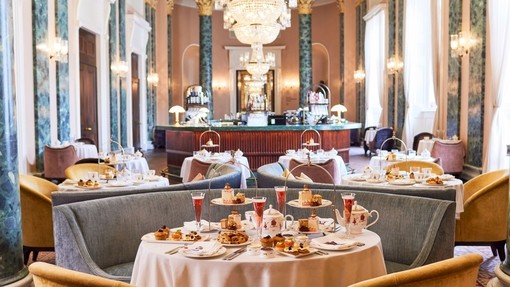 Tables prepared for afternoon tea at the Theatre Royal Drury Lane
