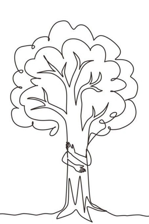 drawing of a person's arms hugging a tree