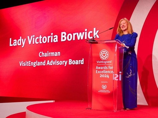 VisitEngland Advisory Board Chairman Lady Victoria Borwick on stage at the VisitEngland Awards for Excellence 2024 ceremony