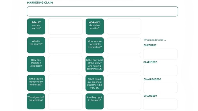Illustration of marketing claim worksheet
